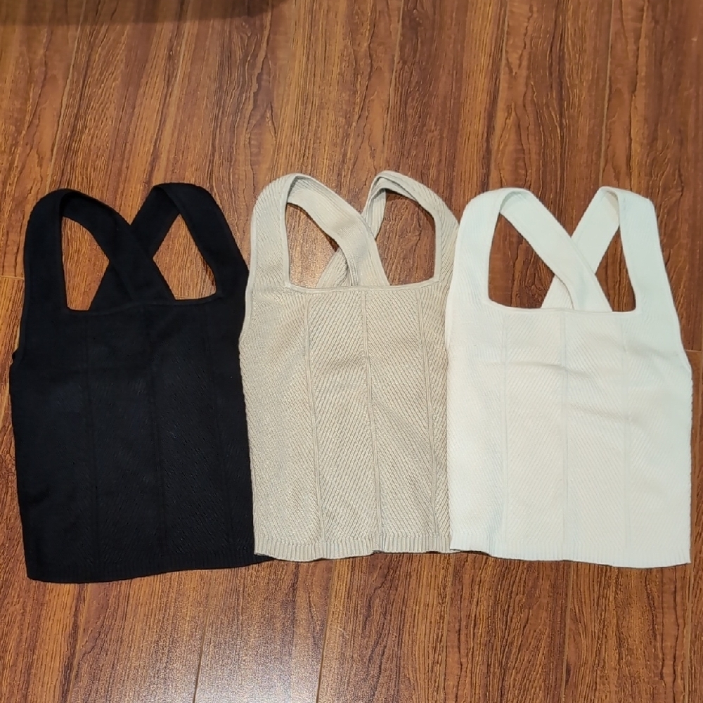 Abercrombie Trio of Knit Tank Tops - Black, Beige, Cream